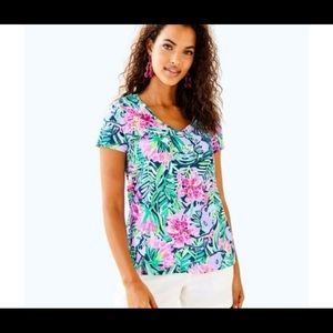 Lilly Pulitzer Etta V Neck Top in purple elephants
